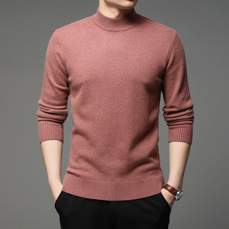Men's sweater young and middle-aged solid color long-sleeved half high neck knitted bottoming shirt