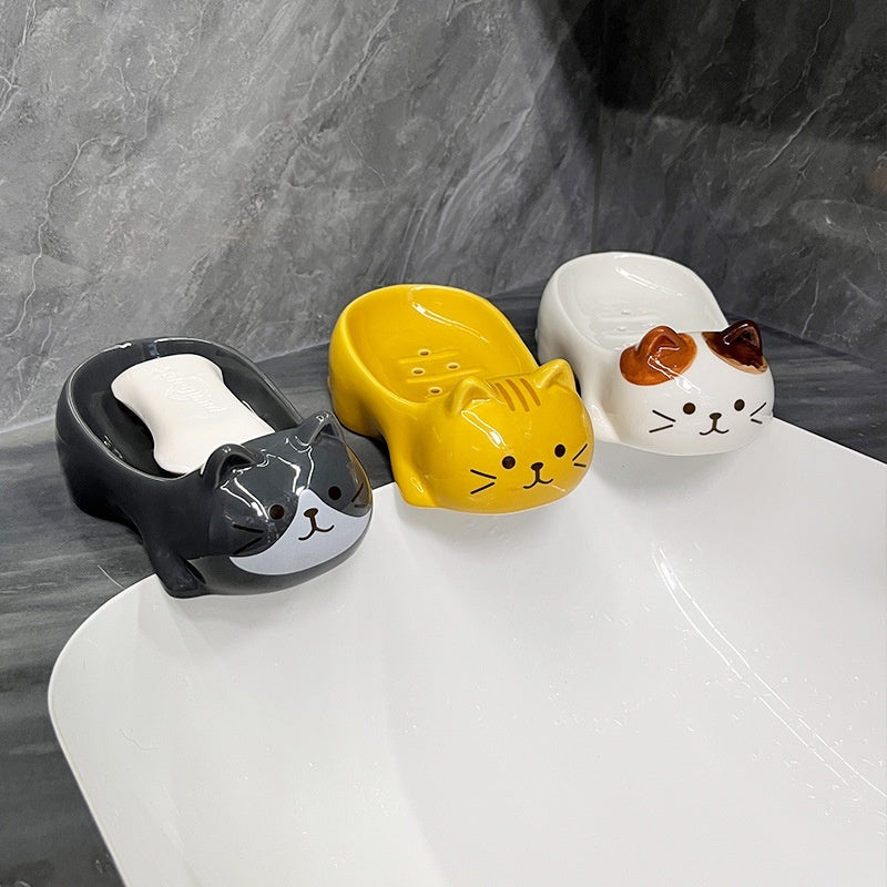 Japanese-style Sanhua Cat Ceramic Cat Soap Dish Bathroom