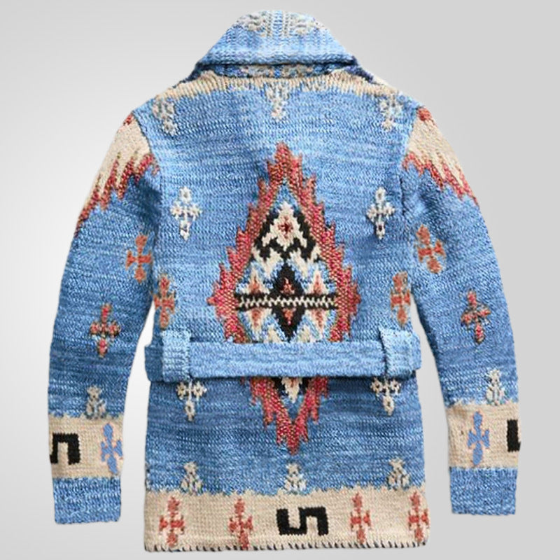 American Retro Heavy Industry Jacquard Sweater Mid-length Thickened Sweater Coat