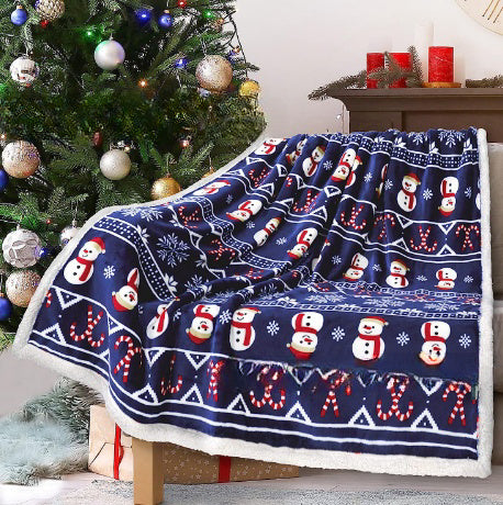 Christmas Printing Double Layer Thickened Fleece Cover Blanket