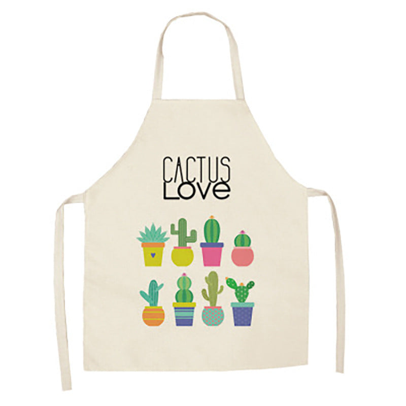 Cartoon Alpaca Cactus Cotton Linen Apron