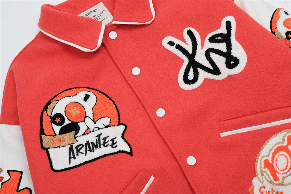 Cartoon Embroidery Contrast Color Stitching Thickening Quilted Baseball Jacket For Men