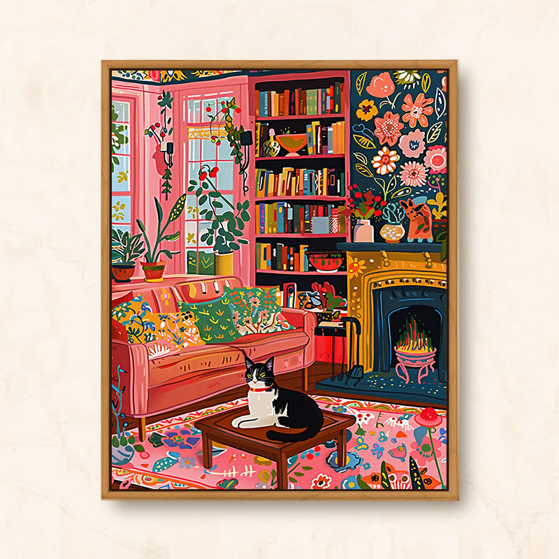 Diy Cartoon Digital Oil Painting Bedroom Paintings Cute Cat