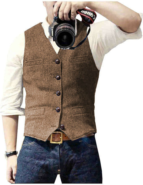 Slim-fit Herringbone Vest Casual Business Professional Formal Wear Groomsmen