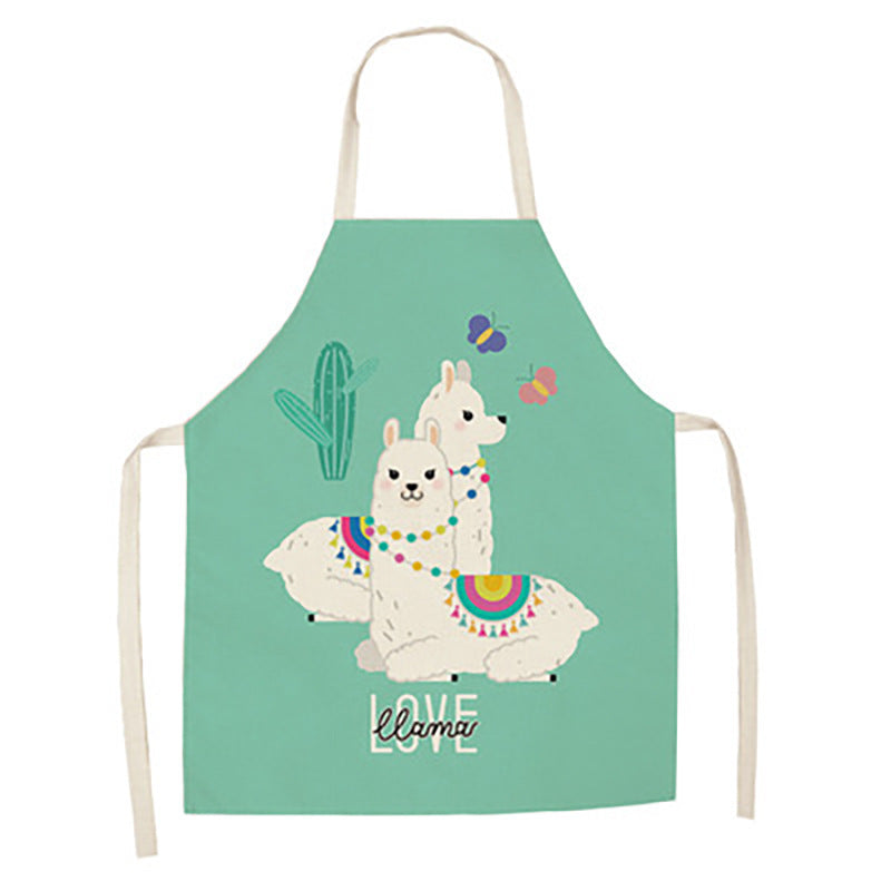 Cartoon Alpaca Cactus Cotton Linen Apron