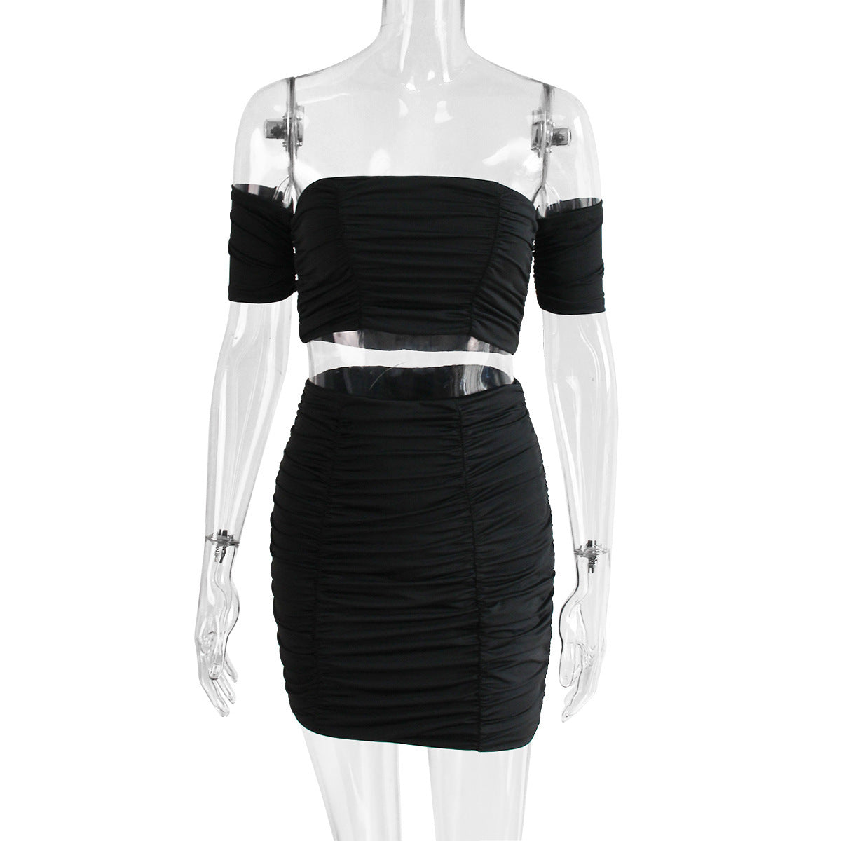 Women's Fashionable Casual Raglan Short Sleeve Pleated Hip Skirt