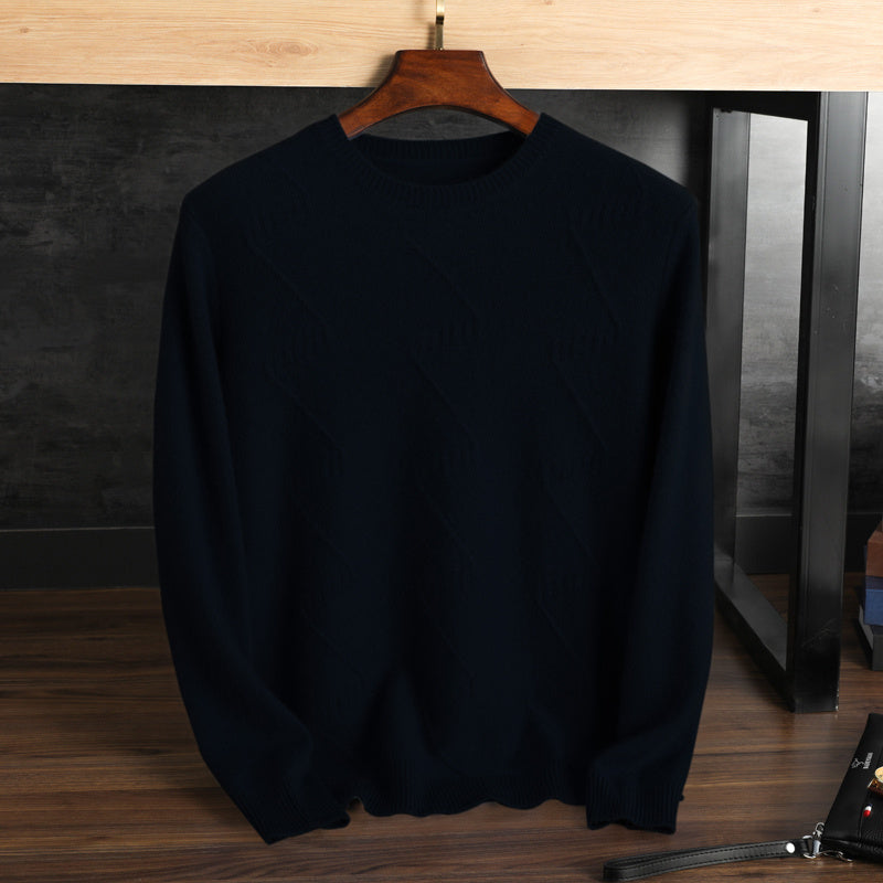 Pure Cashmere Sweater Men's Round Neck Jacquard Pullover Sweater