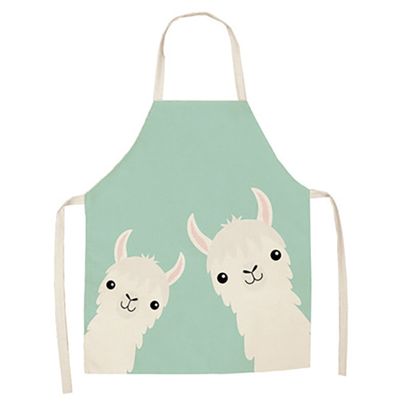 Cartoon Alpaca Cactus Cotton Linen Apron