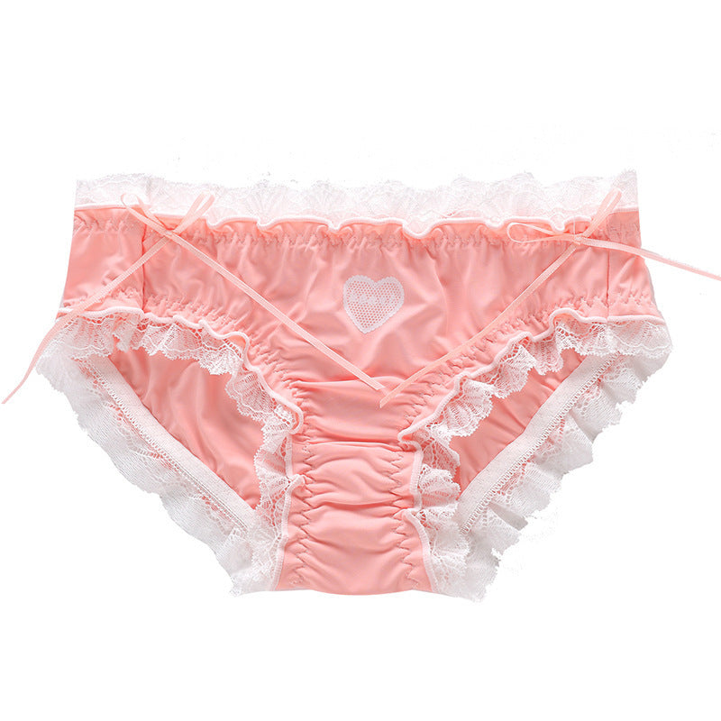 Soft Ice Silk Underwear Women's Double-layer Antibacterial Lace Lace Briefs