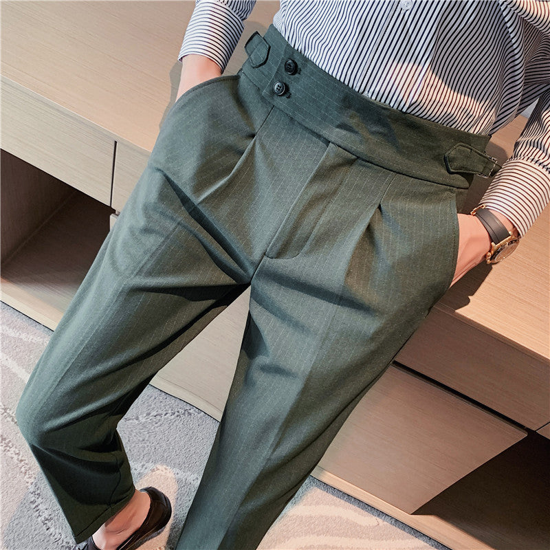 Men's Italian Striped Casual High Waist Business Casual Pants