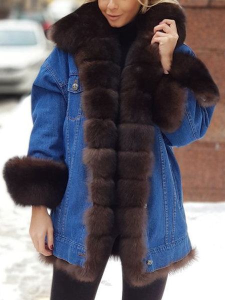 Fur integrated Denim Long sleeve coat