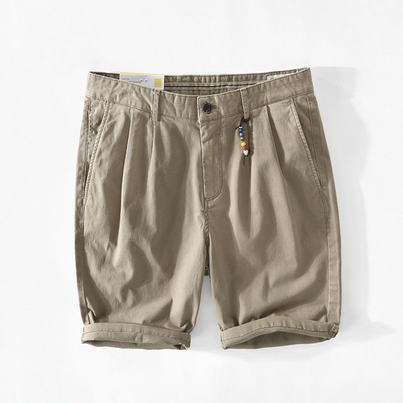 New Men's Solid Color Casual Cotton Five-point Pants