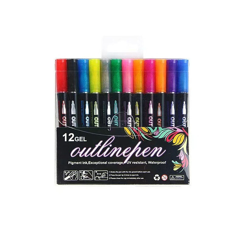 Double-line Outline 24-color  Notebook Special Gel Two-color Fluorescent Marker Pen