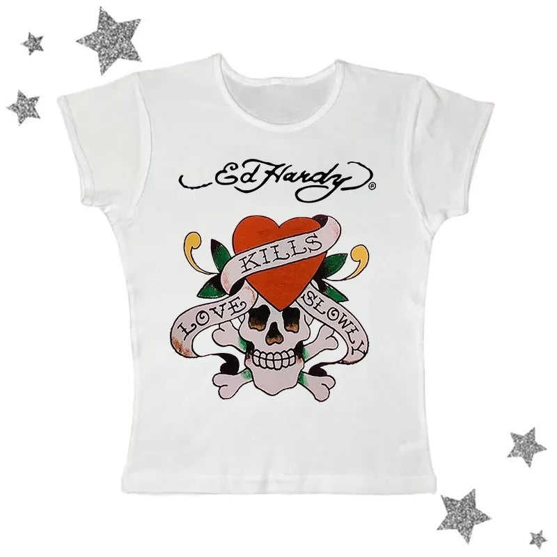 Short Print T-shirt Women's Retro Europe And America Top