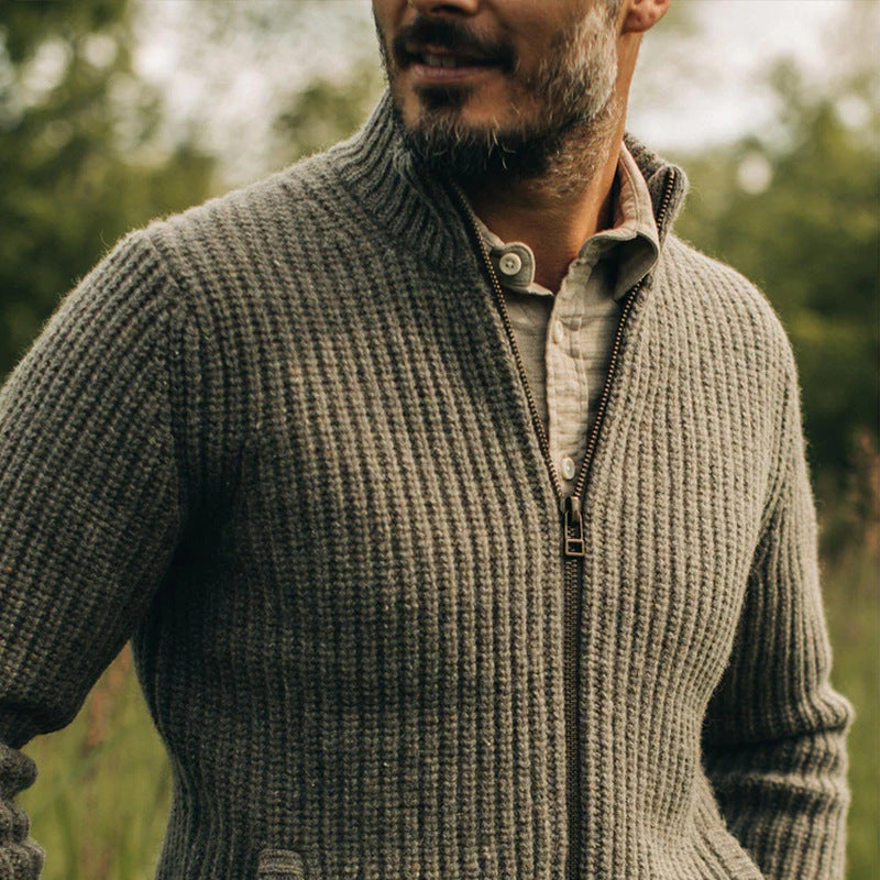 New European And American Woolen Sweater Coat Men's Retro Zipper Top