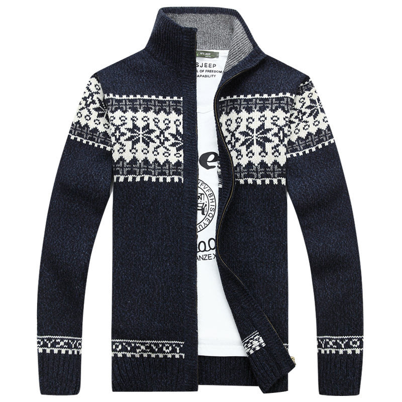 Men's Jacquard Slim Stand Collar Sweater Casual Coat