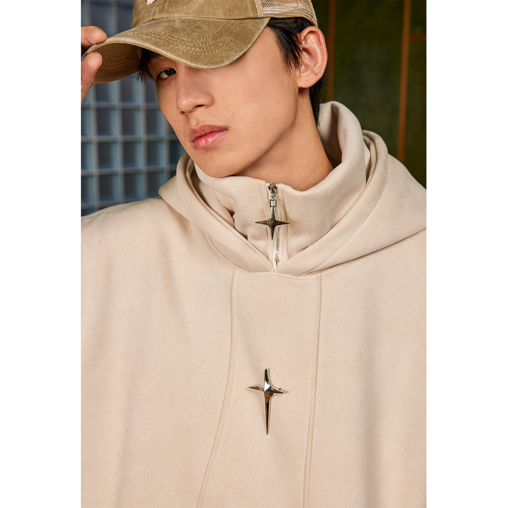 Fashion Brand Metal Hooded Sweater Street Turtleneck Coat