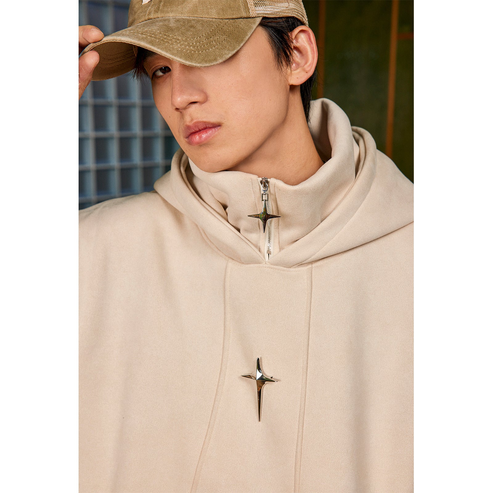 Fashion Brand Metal Hooded Sweater Street Turtleneck Coat