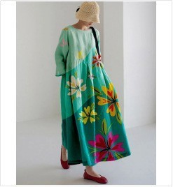 Summer European And American Women's Loose Round Neck Fashion Advanced Long Sleeve 3D Printing Dress