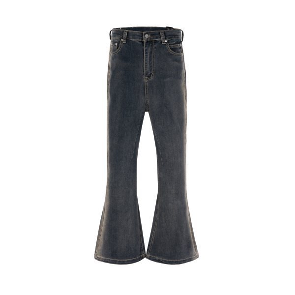 High Street Casual Solid Color Gradient Yellow Mud Dyed Vintage Washed Personality Flared Casual Pants