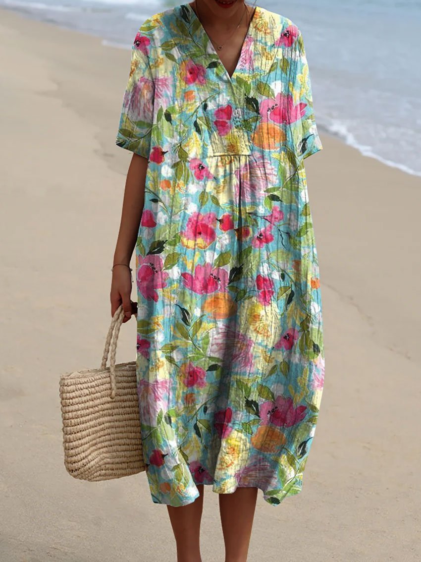 Women's Casual Floral 3D Printed Sleeve Length Skirt Shirt Dress