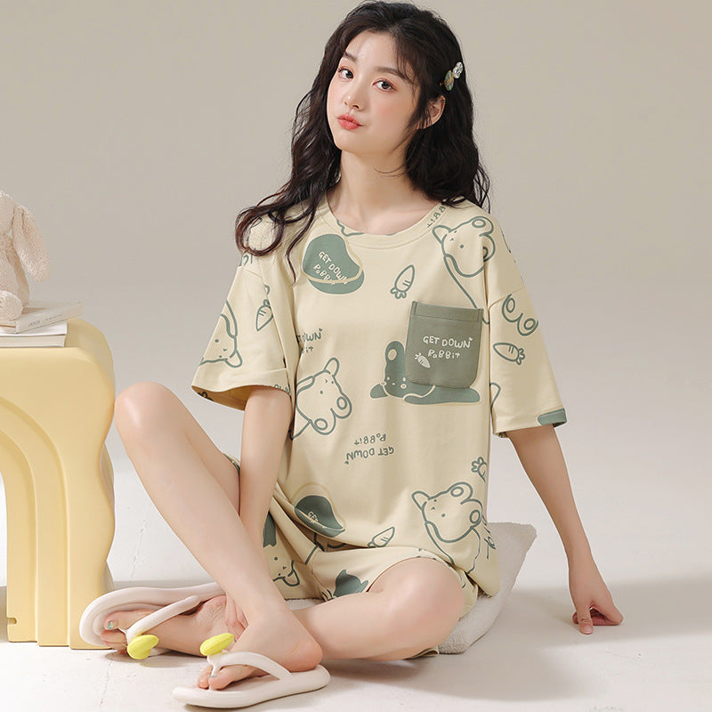 Pajamas Summer Women's Suit Pure Cotton High-grade Short-sleeved Shorts