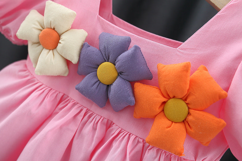 Girl's Square Collar Puff Sleeve Princess Dress