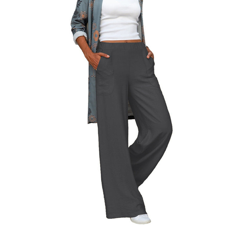 Pure Color Elastic Waist Loose Wide Leg Draping Casual Pants