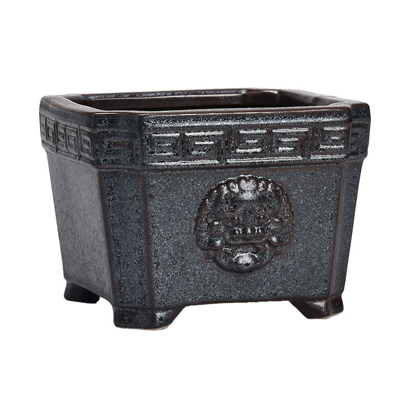 Retro Chinese Style Ceramic Flower Pot Square Creative