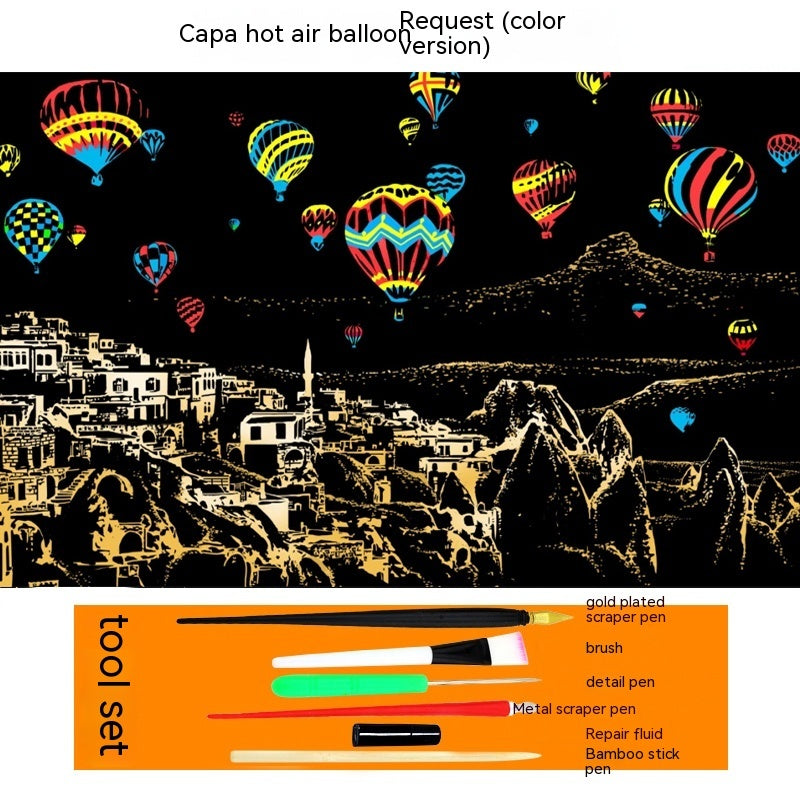 Colourful City Night Scene Hand Scratch Painting