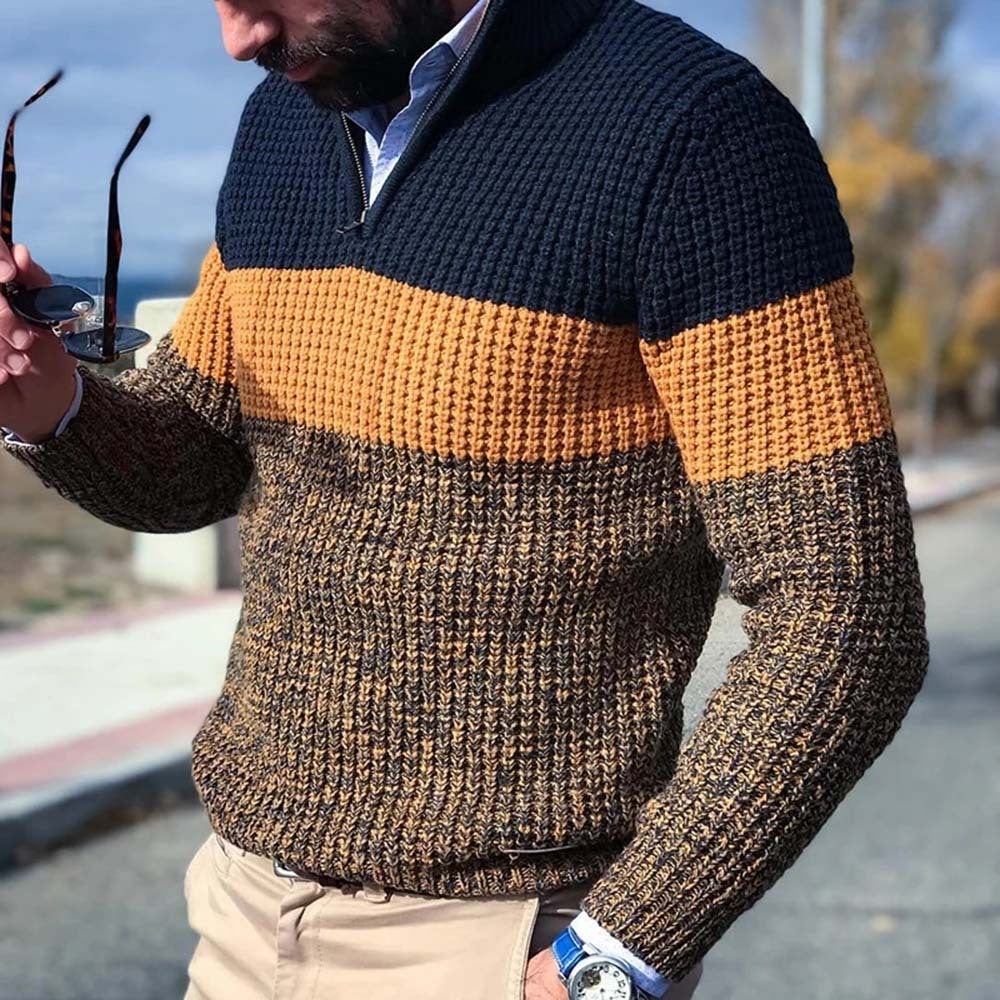 Men's sweater long sleeve color matching V-Neck Sweater