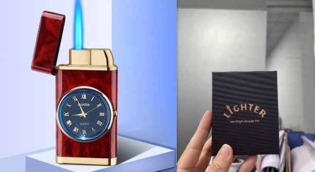 New Lighter With Electric Watch Rocker Arm Automatic Ignition Straight Blue Flame Lighter Creative Real Dial Inflatable Windproof Lighter Men's Watch Gift