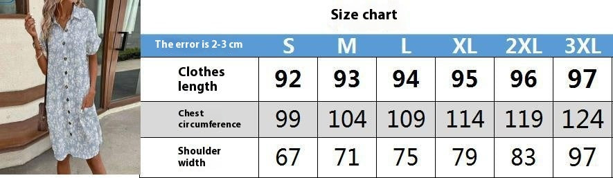 Leisure Printed Single-breasted Mid-length Short Sleeve Loose Casual Dress
