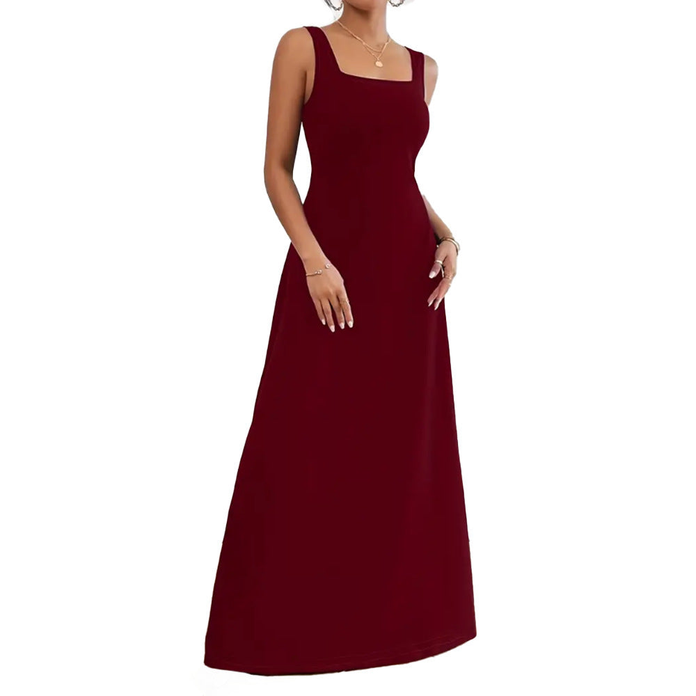 Women's Solid Color Casual Square Collar Sleeveless Dress