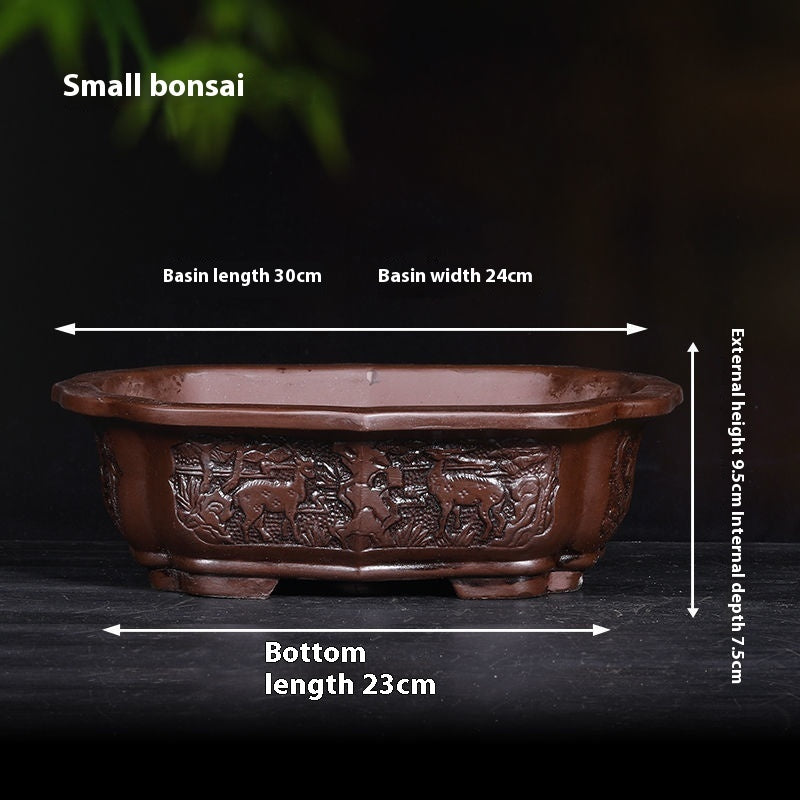 Banyan Flower Pot Purple Sand Relief Pachira Macrocarpa Welcome Pine Happiness Tree Ganoderma Old Pile Extra Large Ceramic Landscape Basin