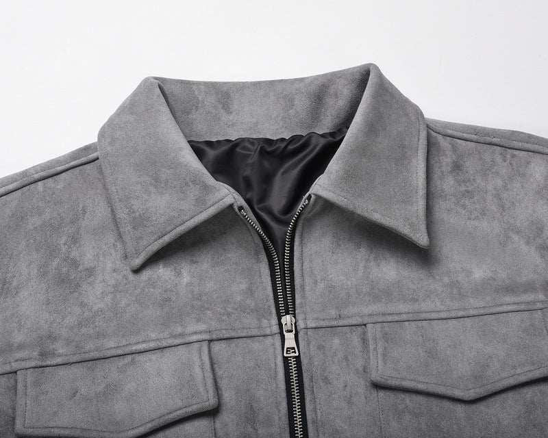 Vintage Solid Deerskin Multi-Pocket Zip Jacket