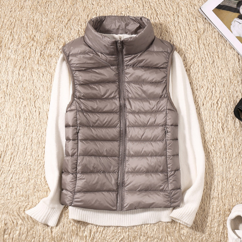 Autumn And Winter New Thin Lightweight Short Type Casual Fashion Stand-up Collar Down Jacket Vest Women's Light Down Feather Liner