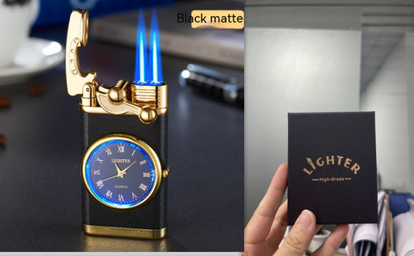New Lighter With Electric Watch Rocker Arm Automatic Ignition Straight Blue Flame Lighter Creative Real Dial Inflatable Windproof Lighter Men's Watch Gift
