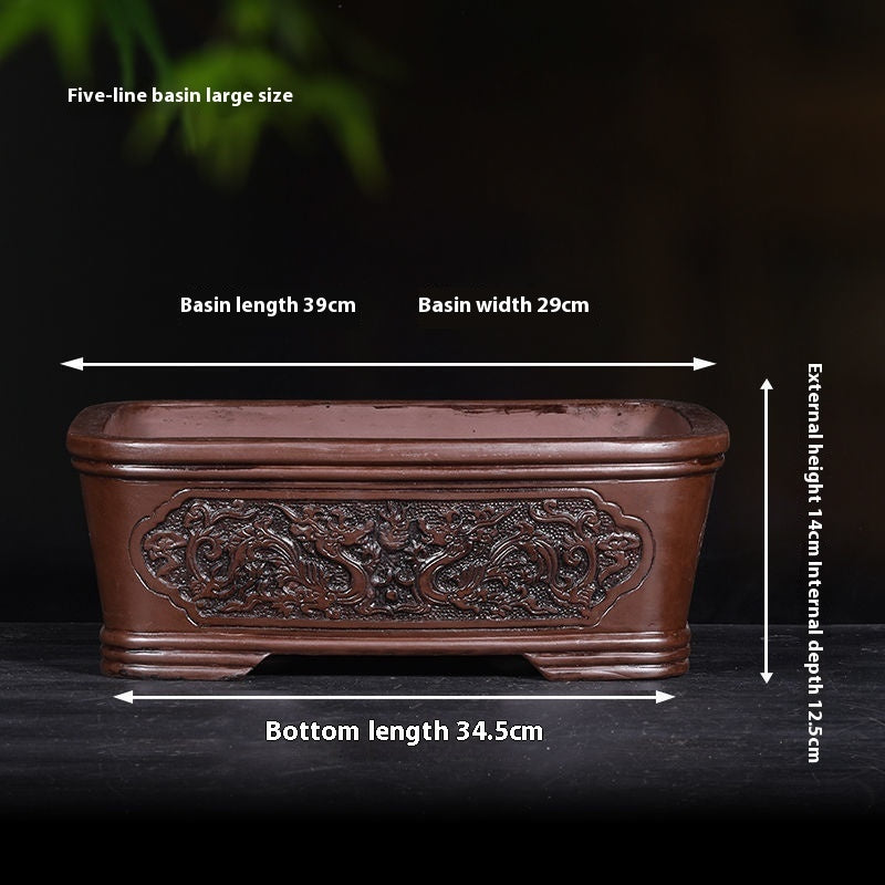 Banyan Flower Pot Purple Sand Relief Pachira Macrocarpa Welcome Pine Happiness Tree Ganoderma Old Pile Extra Large Ceramic Landscape Basin