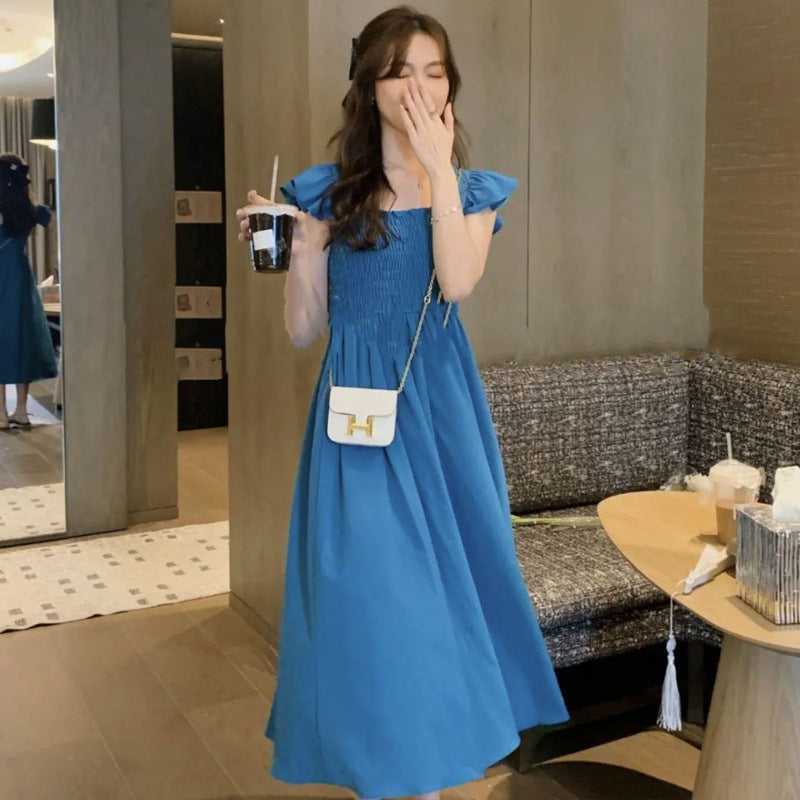 French Retro Women's Square Collar Dress