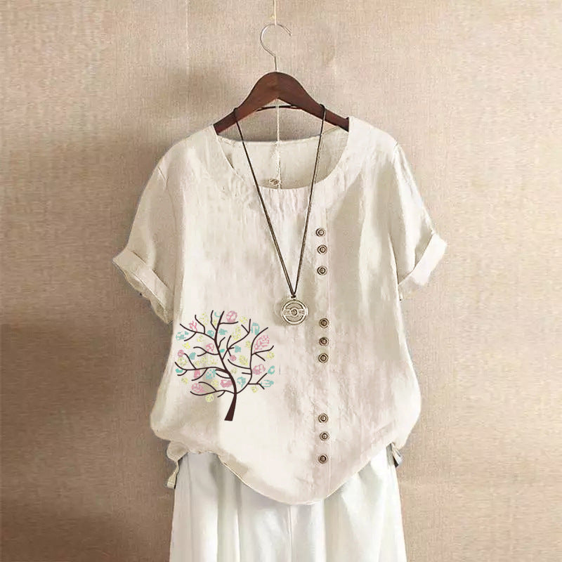 Women's Retro Plus Size Casual Loose Cotton-linen Shirt