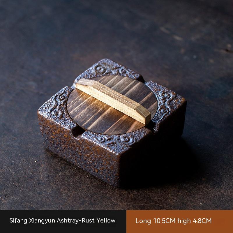 Simple Retro Ashtray Personalized Creative Solid Wood Cover Windproof Smoke Slot