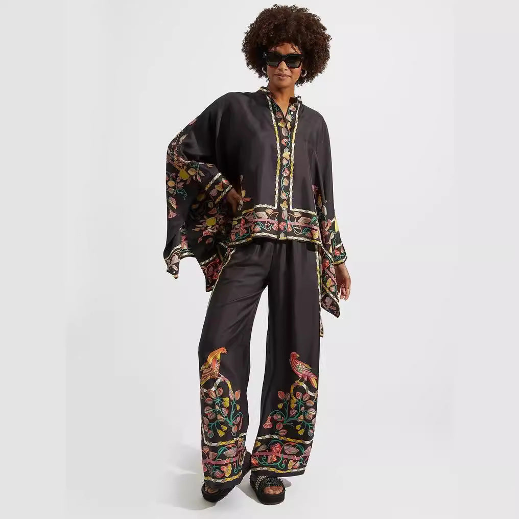 Fashion Women's Stand Collar Irregular Top Trousers Suit