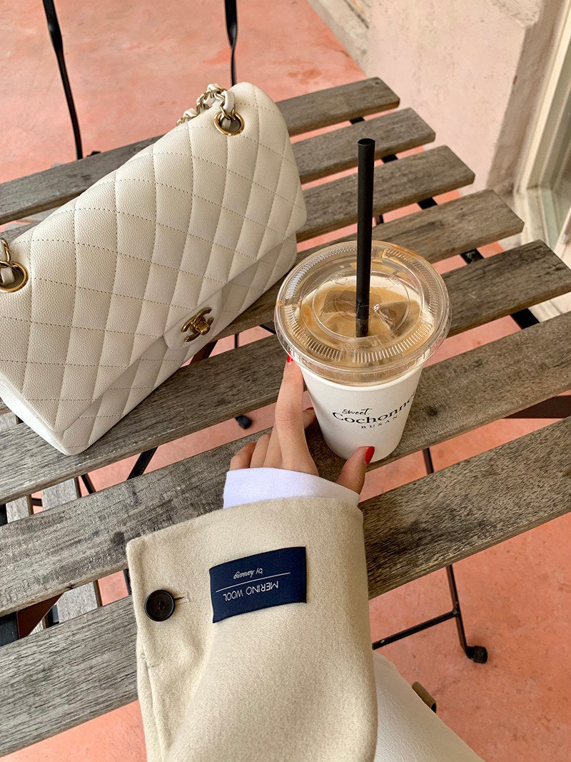 French Style Design Flap Pocket Zipper Short Woolen Coat