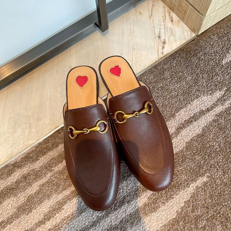 Horsebit Baotou Half Slippers Women's Outer Wear Leather Sandals