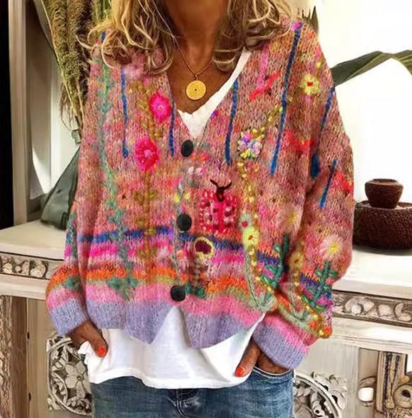 Christmas Abstract Printing Casual Cardigan Sweater