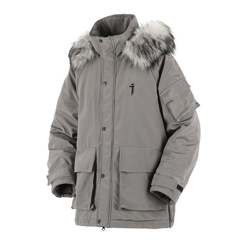 Mechanical Style Big Fur Collar Hooded Casual With Big Pockets Cotton-padded Jacket