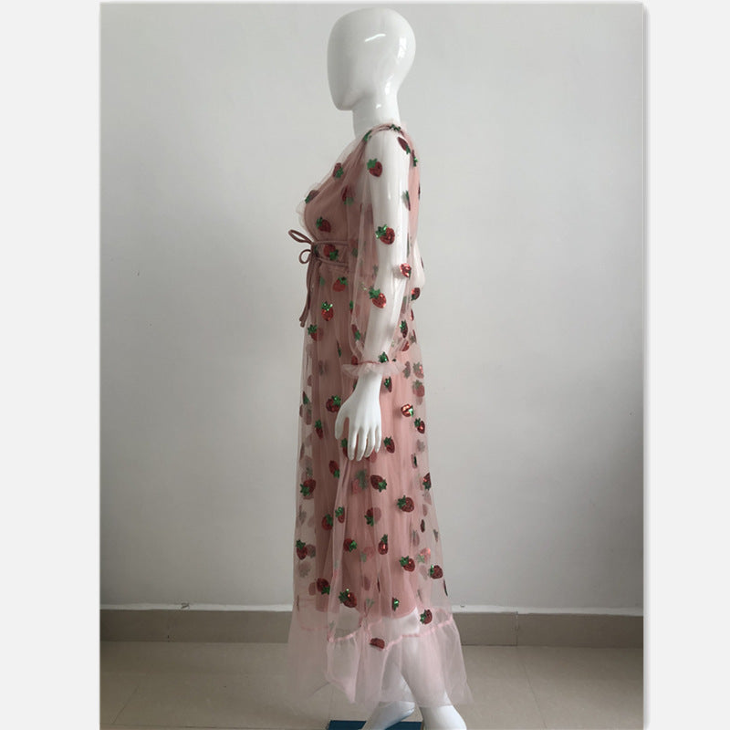 Sequin Embroidery Autumn And Winter Long-sleeved French Dress With Ruffles