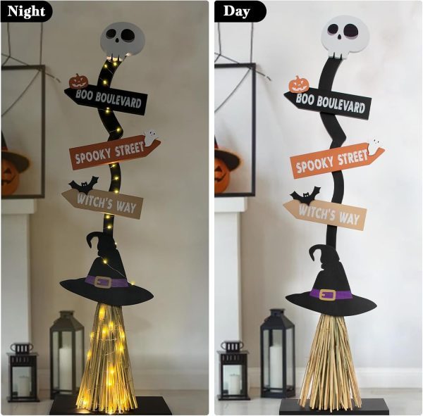 Halloween Glowing Wooden Witch Broom Decoration Ornaments