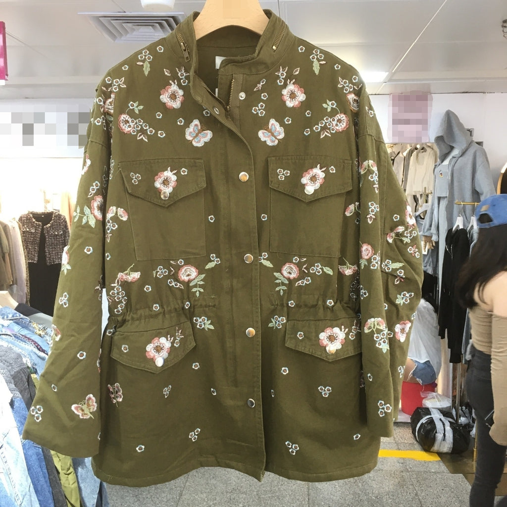 Heavy Industry Embroidered Flowers Trench Coat